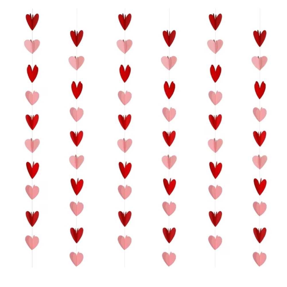 New 6 Pcs Of Red and Pink 3D Heart Garlands For Valentine's Day